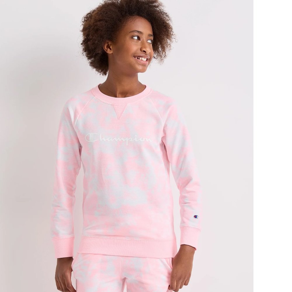 Girls CHAMPION Pink Candy Tie-Dye Fleece Crew Sweatshirt Size S M L XL NWT